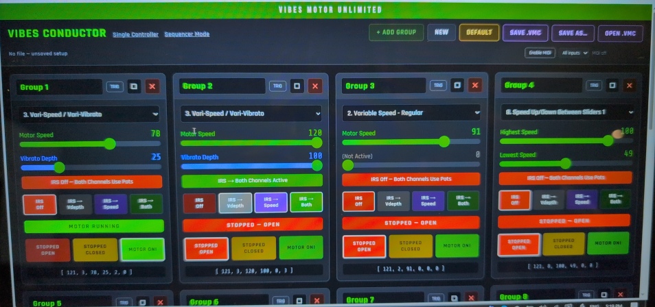 VMU Web Tools Conductor page showing multiple groups